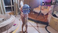 【BadCat】【蕾姆旗袍cos】五花大绑木马放置 双棒刺激 强迫走绳 日式驷马 揉熊 强制GC
