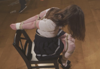 Arina School Uniform Bondage Part 2 Chair Tied with a Huge BallGag